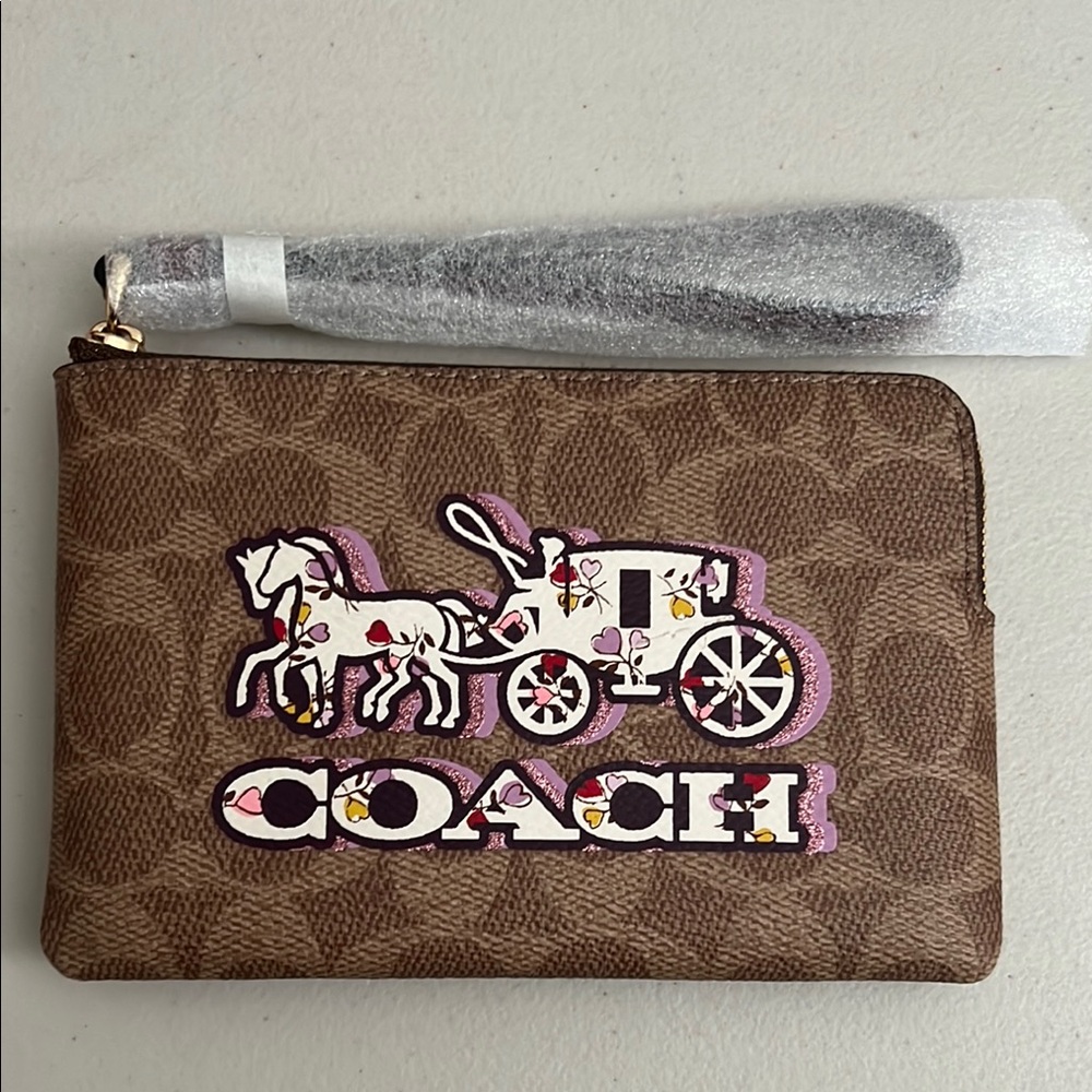 Coach Brown Wristlet with Pink Accents
